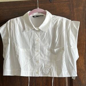 Zara White Cropped Button-Up Shirt